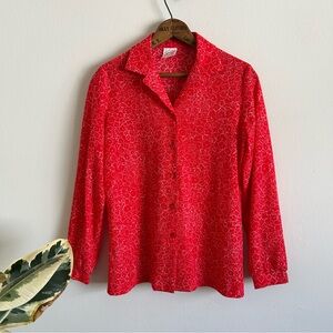 70's Tomato Red Floral Blouse